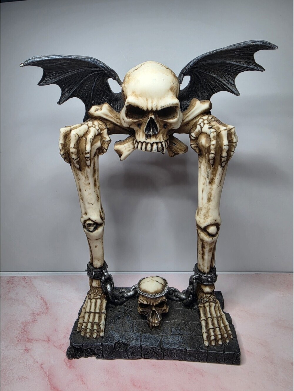 Gothic Winged Skull Bone Stand Figurine Halloween Macabre Demon Decor